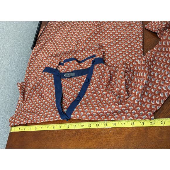 Maddy K Printed Tunic L‎ Orange Long Collared Top Button Up Blouse Everyday Work - Picture 5 of 7